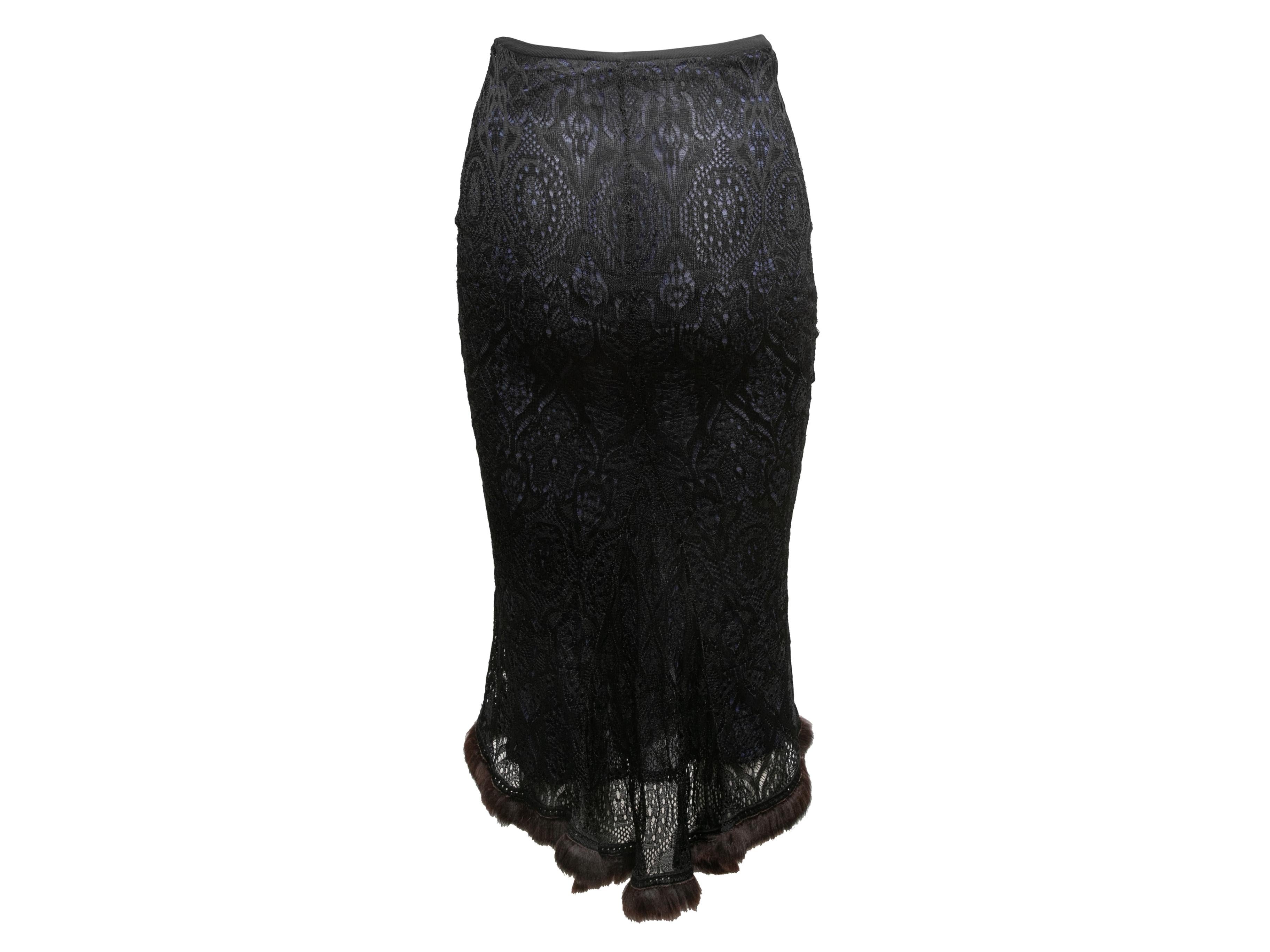 Black & Navy Adam Jones Lace Fur-Trimmed Skirt Size US S For Sale 1