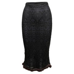 Black & Navy Adam Jones Lace Fur-Trimmed Skirt Size US S