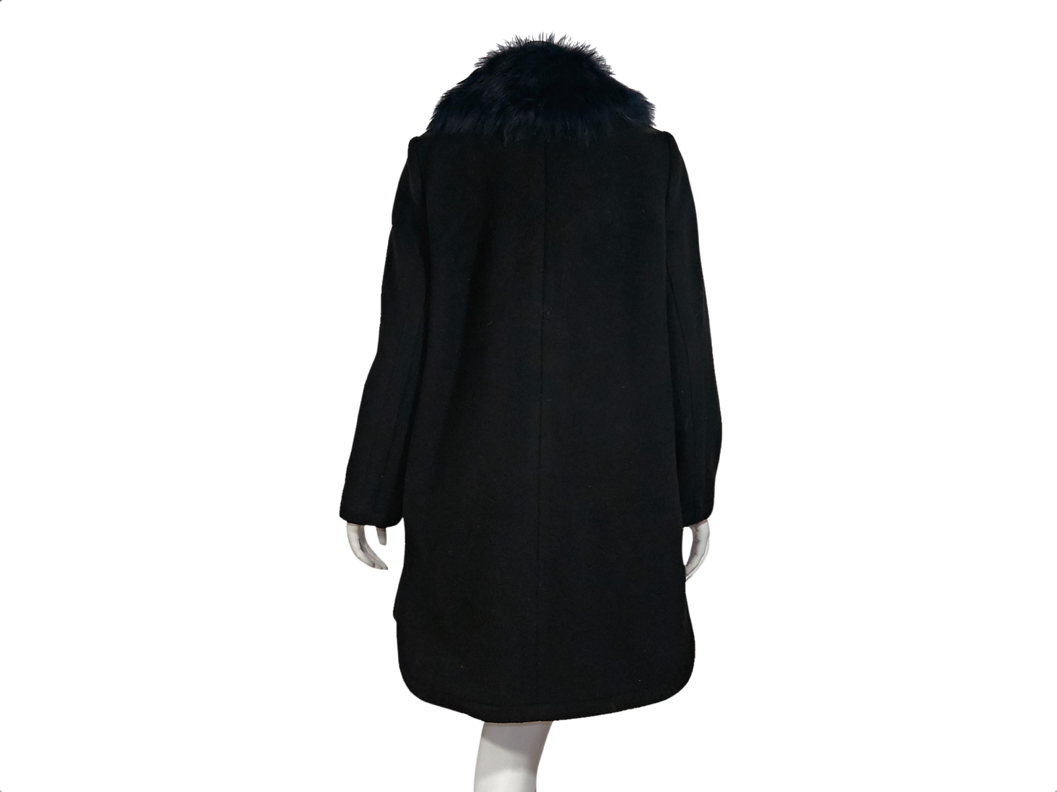Black & Navy Blue Chloe Shearling-Trimmed Wool Coat In Good Condition In New York, NY
