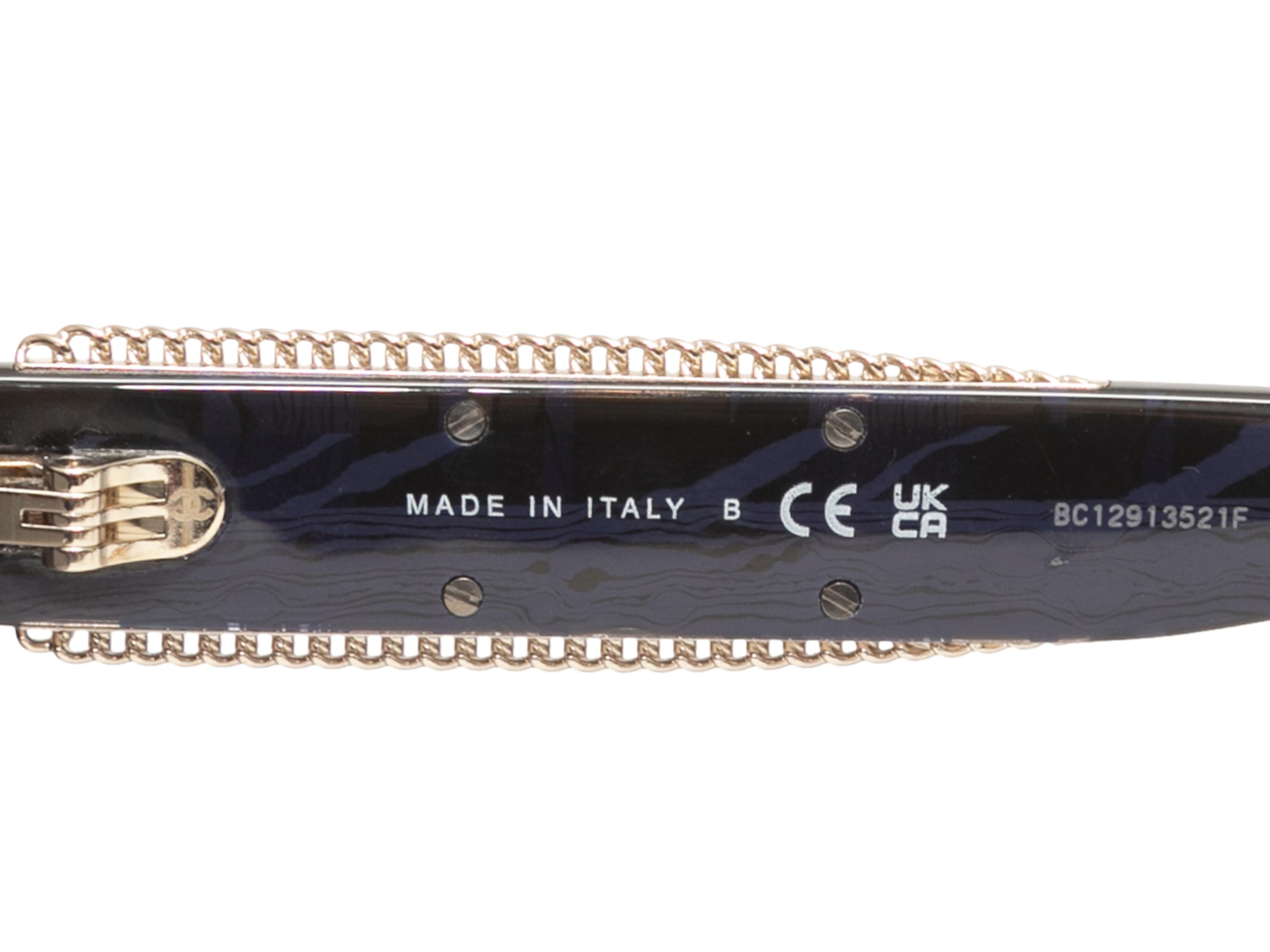 Women's Black & Navy Chanel Printed Chain-Accented Sunglasses For Sale