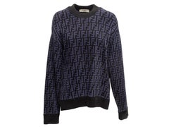 Black & Navy Fendi Intarsia Zucca Knit Sweater Size IT 38
