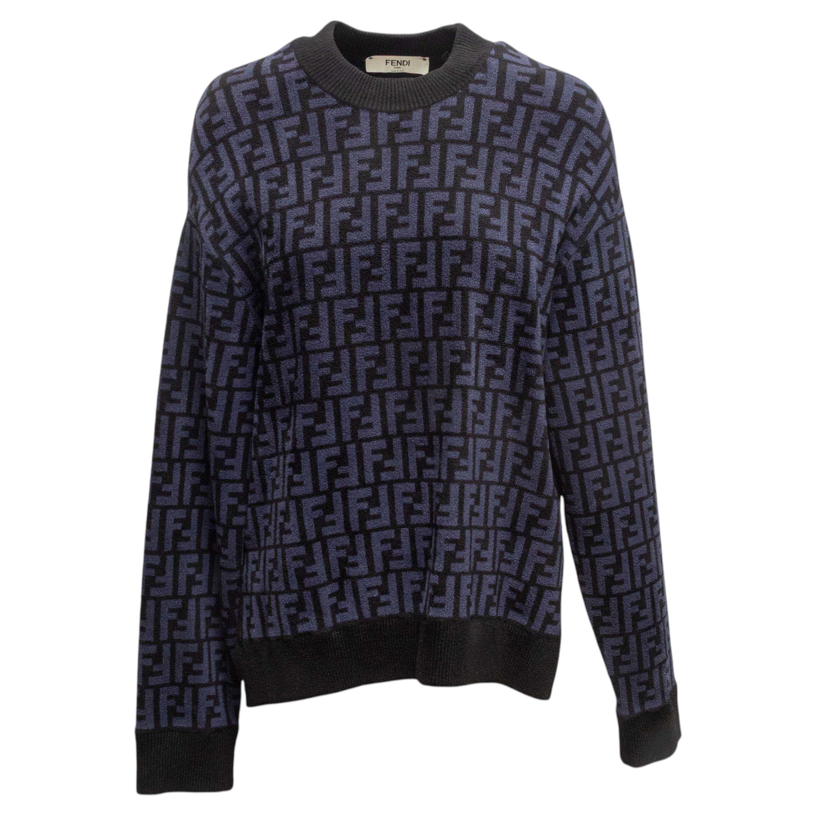 Black & Navy Fendi Intarsia Zucca Knit Sweater Size IT 38