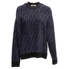 Black & Navy Fendi Intarsia Zucca Knit Sweater Size IT 38
