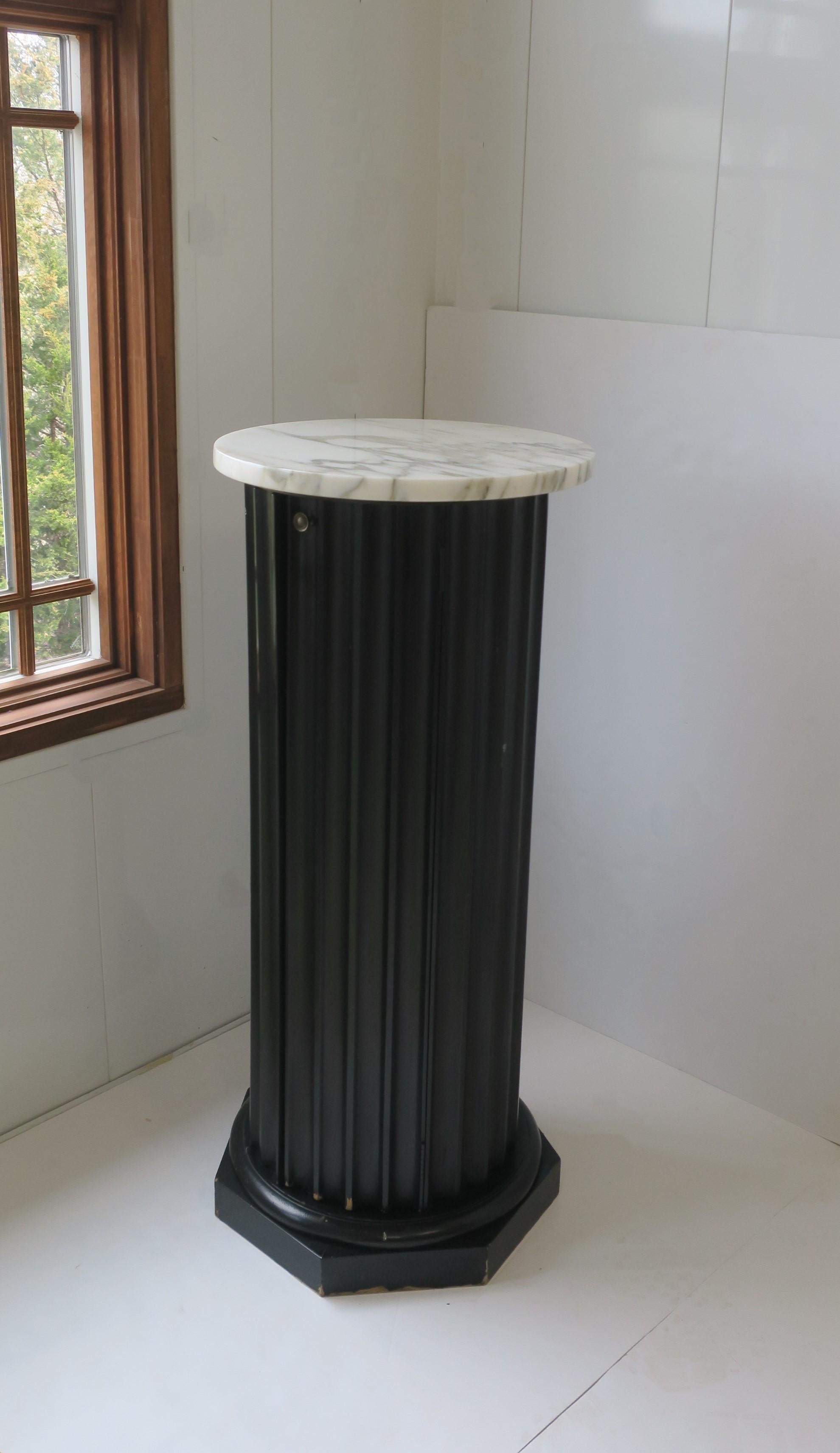 20th Century Black Neoclassical Style Column Pedestal Pillar Stand Marble Top For Sale