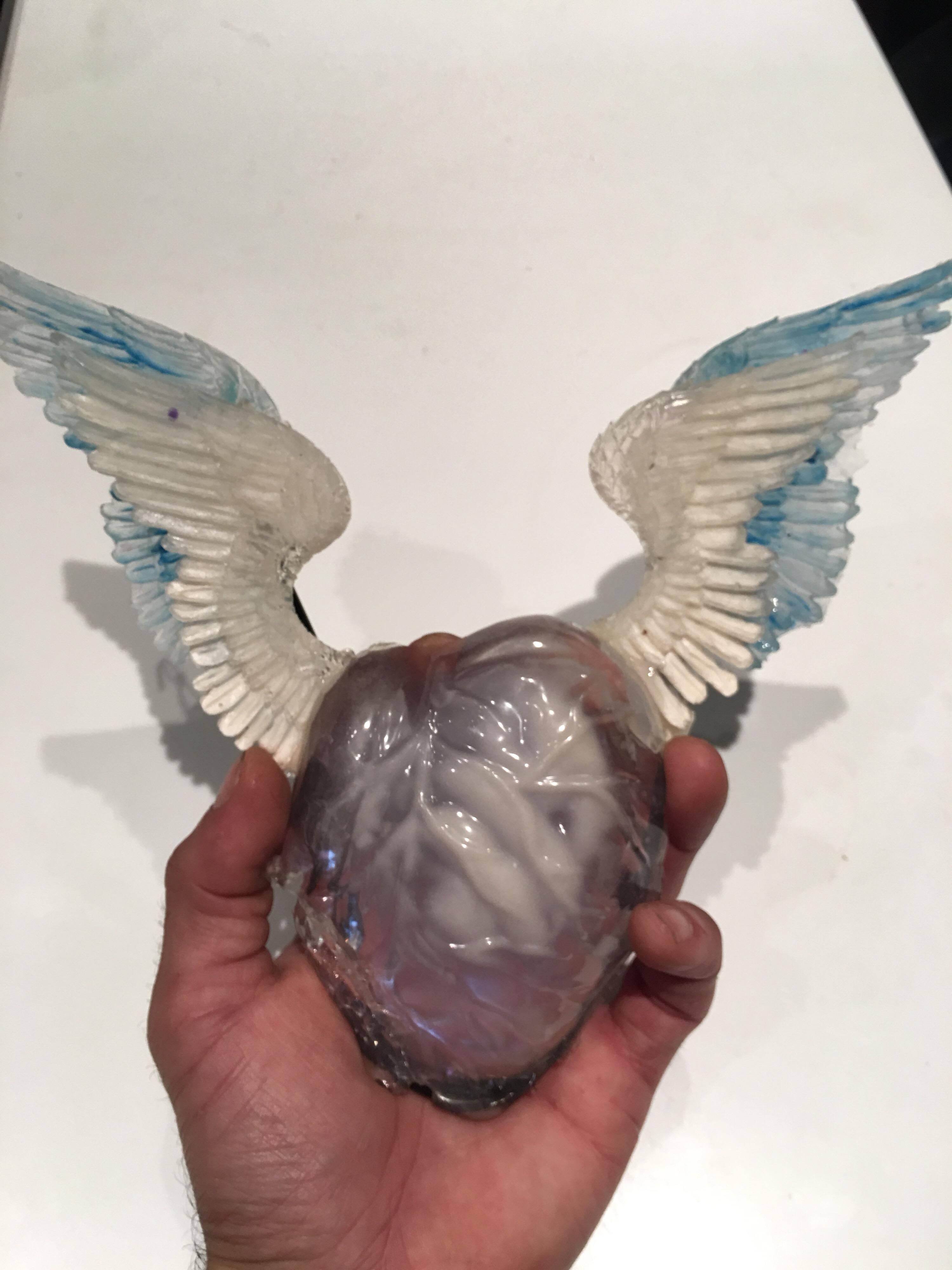 Modern Black Neon Heart and Wings #3 Black Glass Illuminates This Resin Sculpture Moder