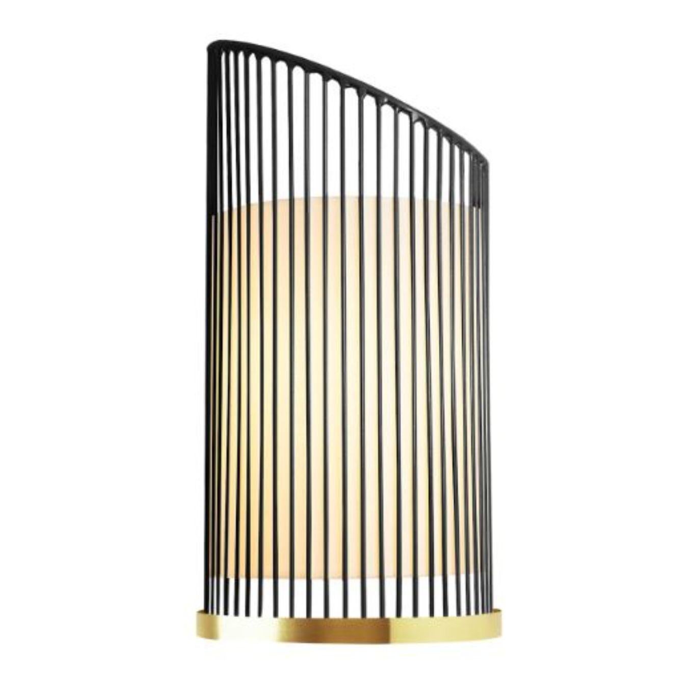 Black new spider wall lamp with brass ring by Dooq.
Dimensions: W 25x D 15x H 50cm.
Materials: lacquered metal, polished or brushed metal, brass.
abat-jour: cotton
Also available in different colors and materials. 

Information:
230V/50Hz
E14/1x15W