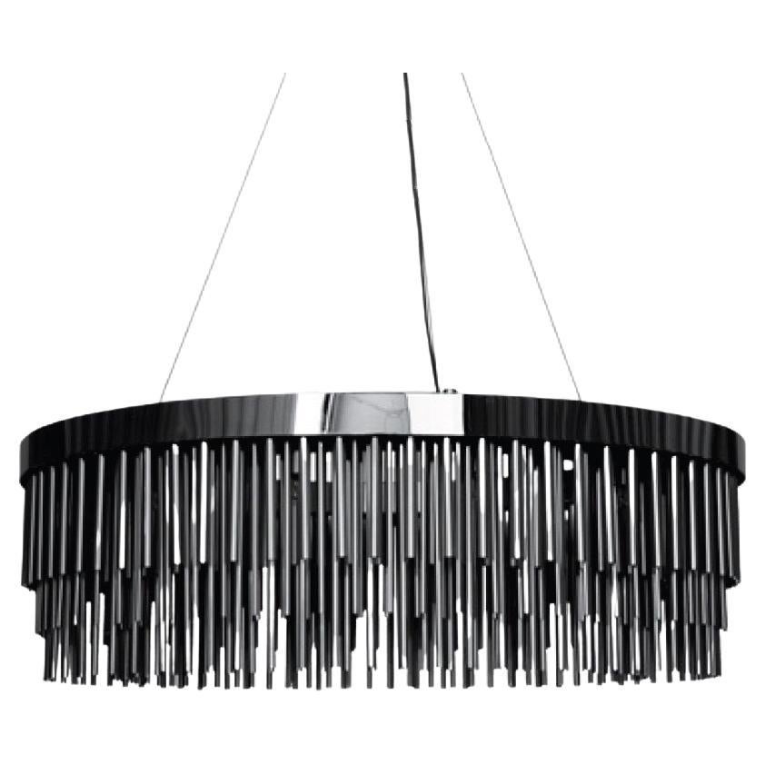 Lampadario con frange in nichel nero con design Art Deco