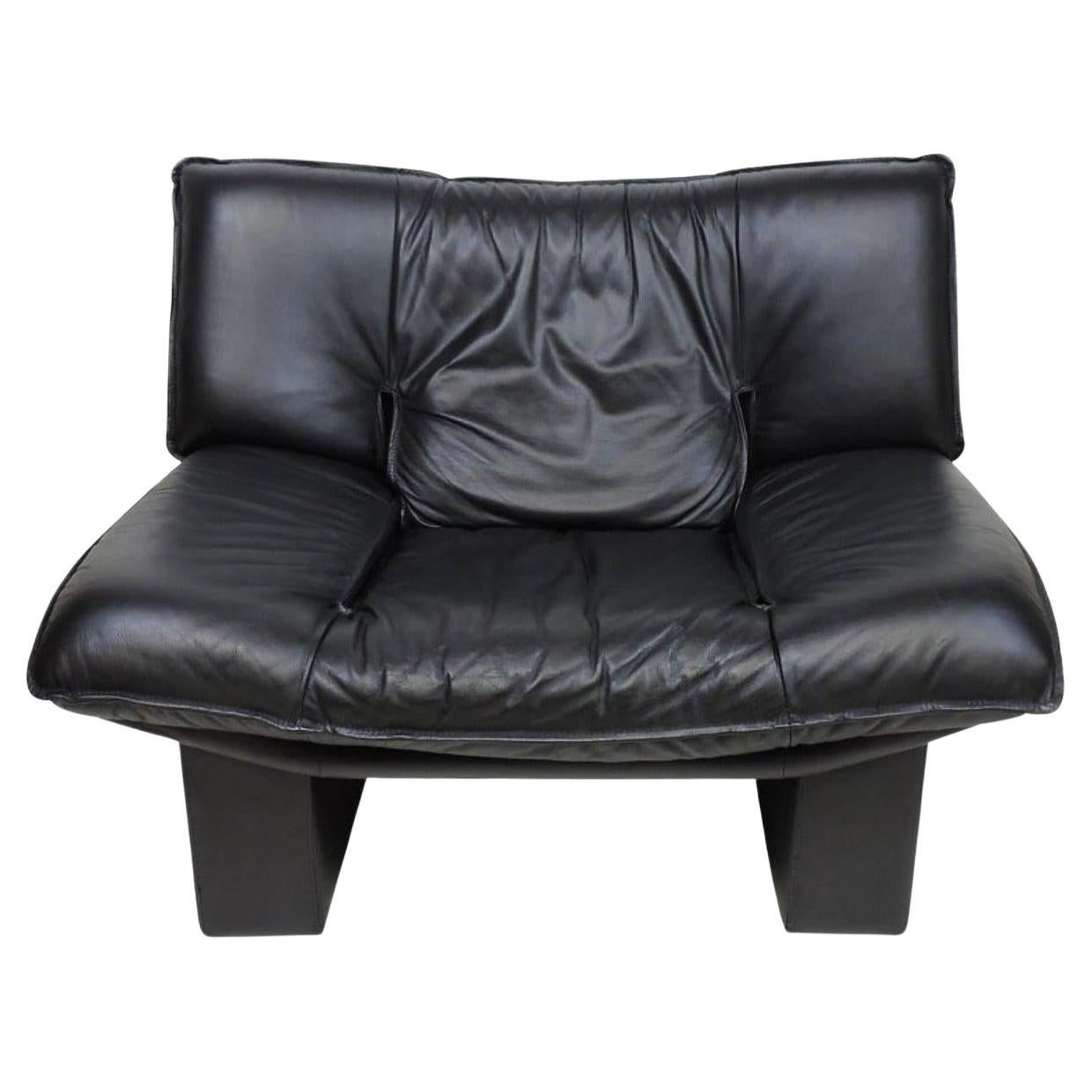 Schwarzer Nicoletti Salotti Post Modern Italian Leather Low Lounge Chair
