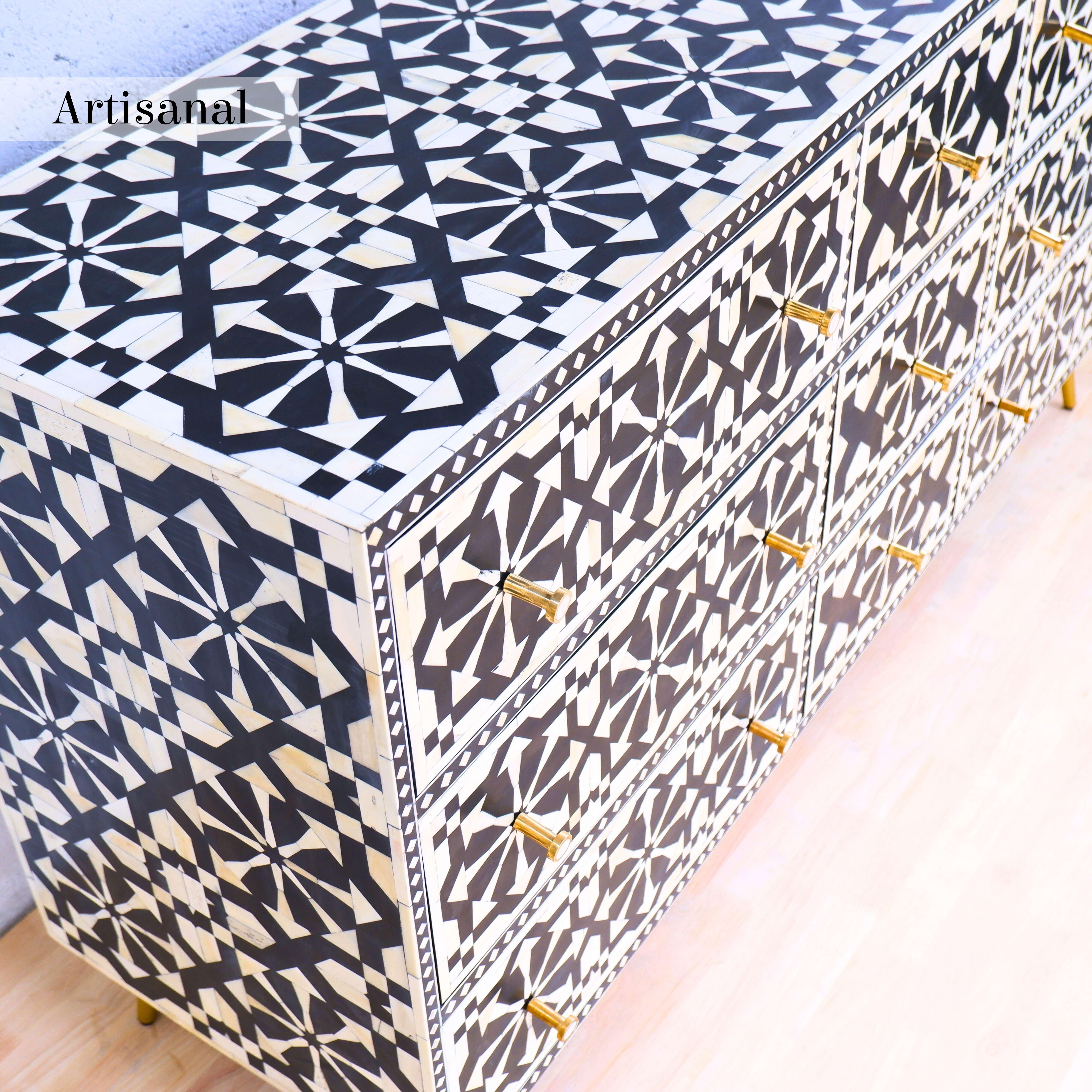 Bone Black Nine Drawer Dresser, Chest of Drawer Handcrafted by Artisanal For Sale