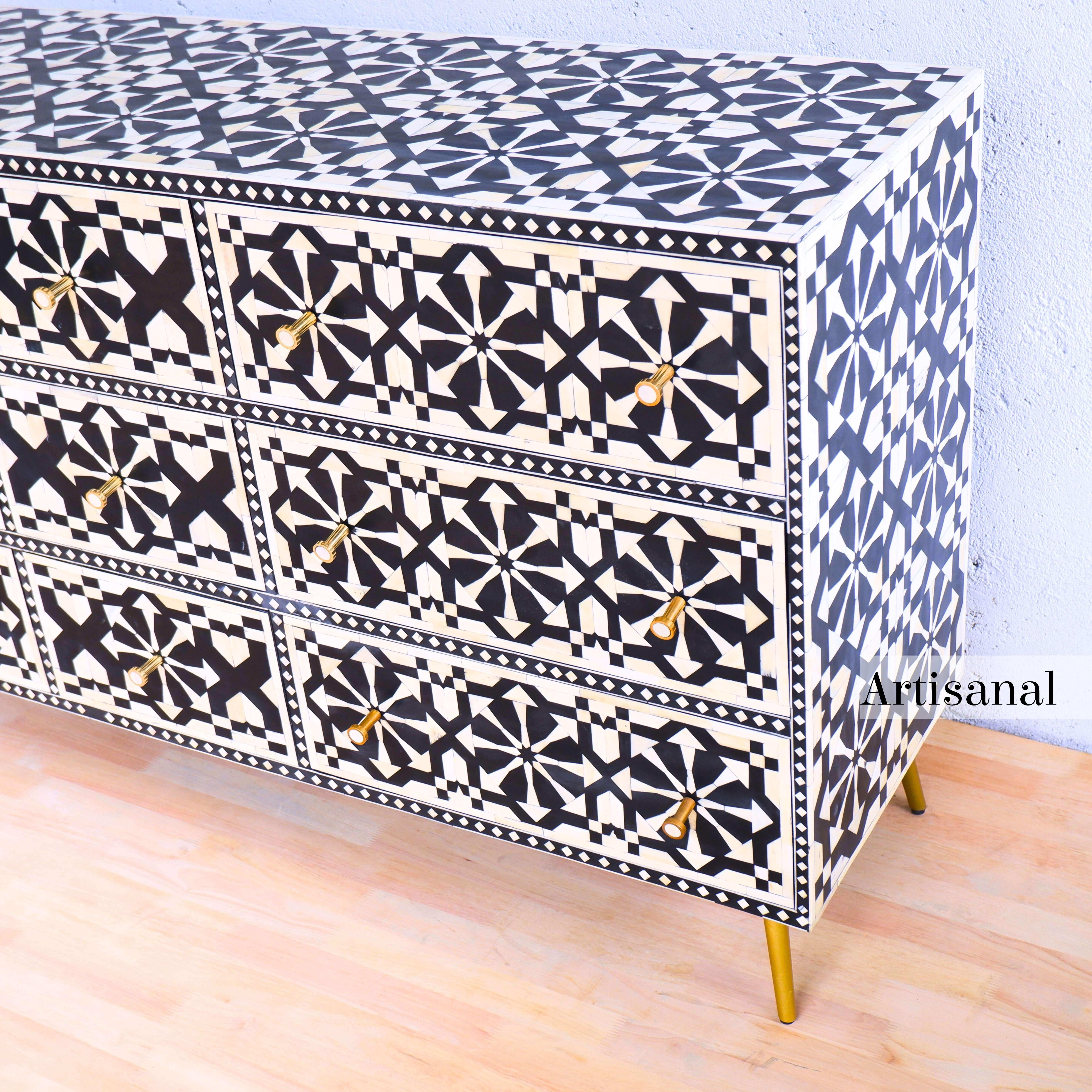 Black Nine Drawer Dresser, Chest of Drawer Handcrafted by Artisanal For Sale 1