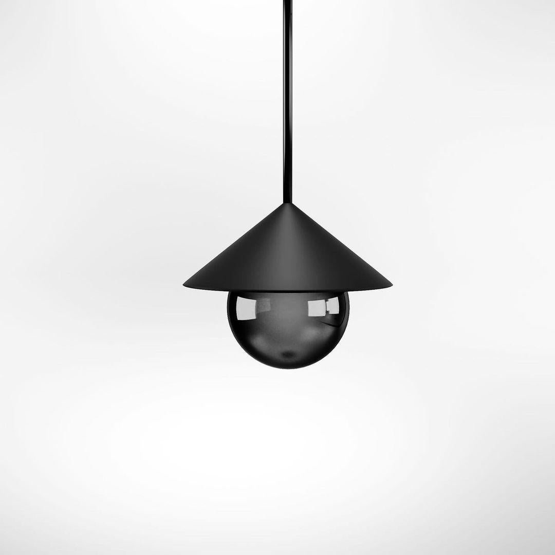 Black Nonla pendant lamp V by Kasadamo
Dimensions: D 25 x H 22.5 cm
Materials: steel, aluminium, glass
Also available: other size, color, and glass colors available.

All our lamps can be wired according to each country. If sold to the USA it