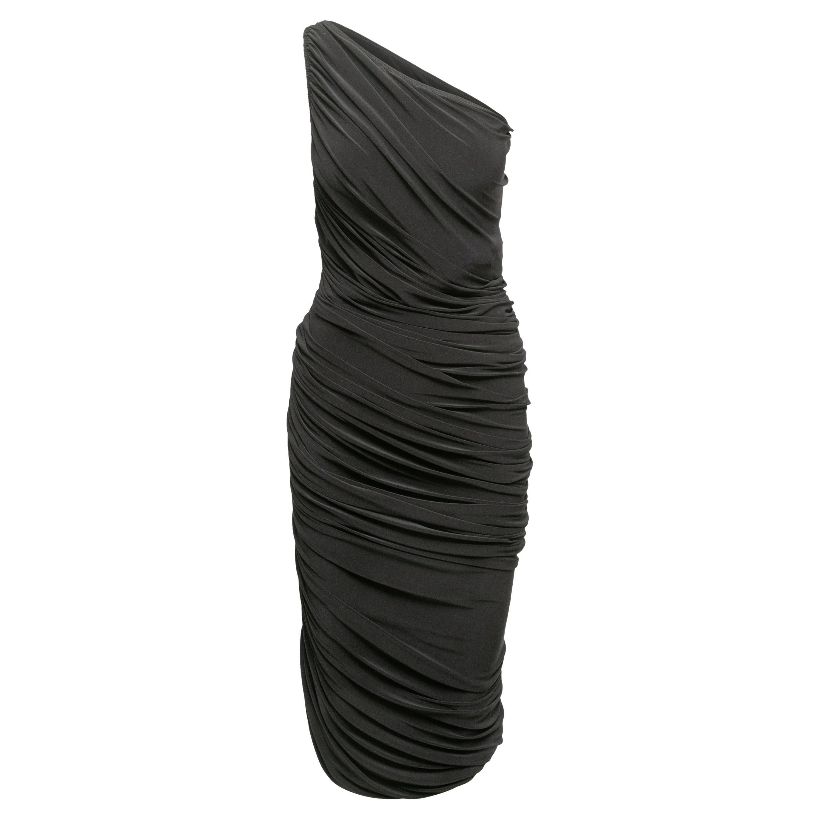 Black Norma Kamali Diane One-Shoulder Ruched Dress Size US S For Sale