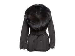 Black Novespazio Fox Fur-Trimmed Short Trench Coat Size US S