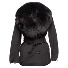 Black Novespazio Fox Fur-Trimmed Short Trench Coat Size US S