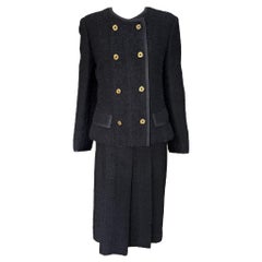 Black Nubby Wool Double-Breasted Skirt Suit, 1960s