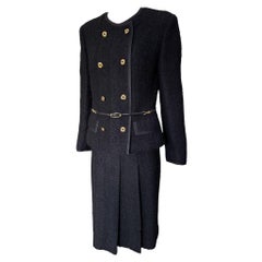 Black Nubby Wool Double-Breasted Skirt Suit, 1960s