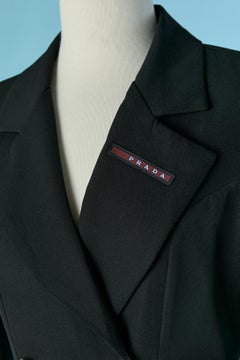 Black nylon and lycra double-breasted coat PRADA Sport