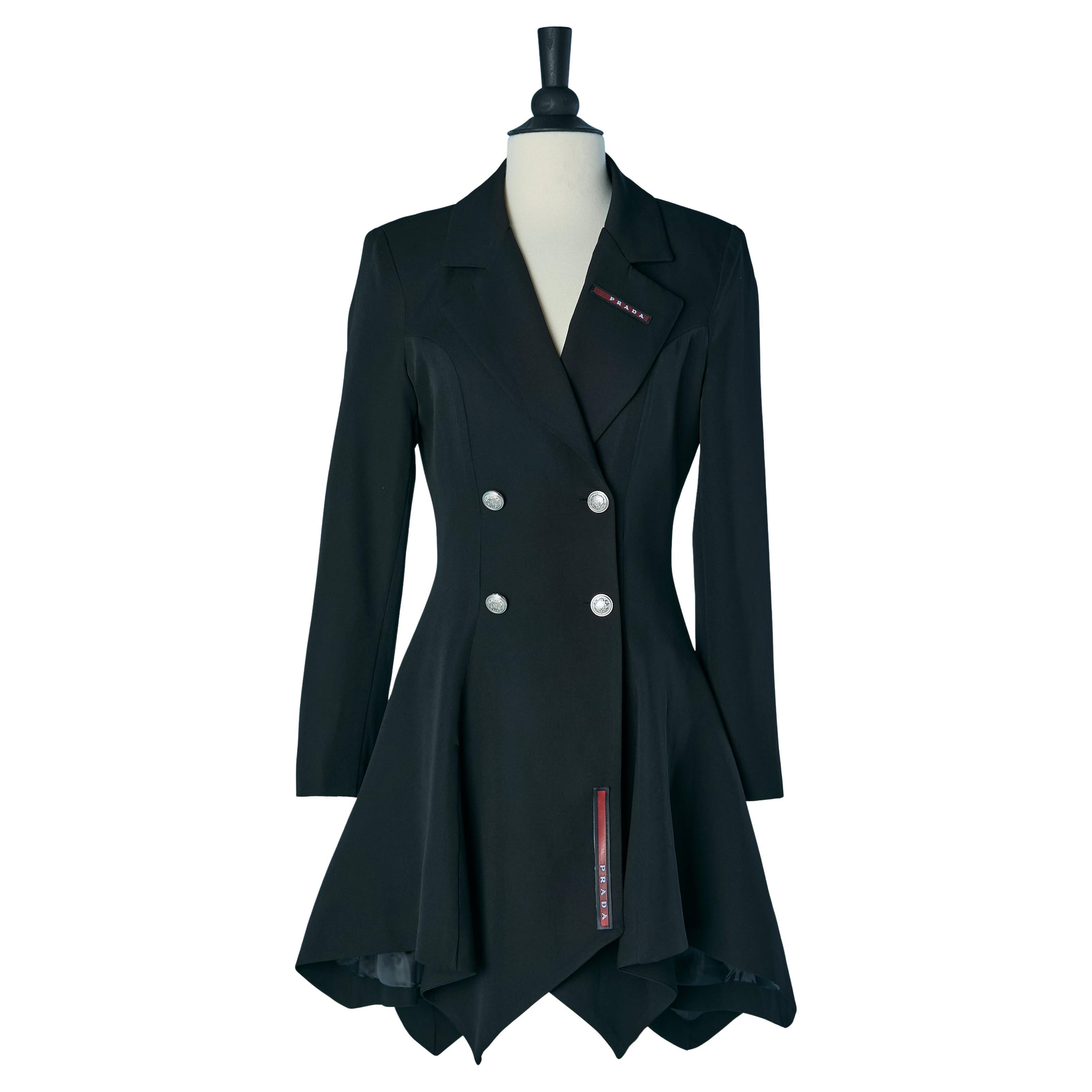 Black nylon and lycra double-breasted coat PRADA Sport