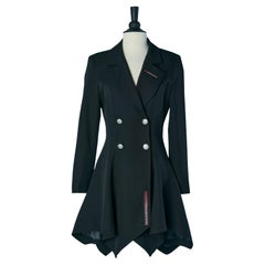 Black nylon and lycra double-breasted coat PRADA Sport