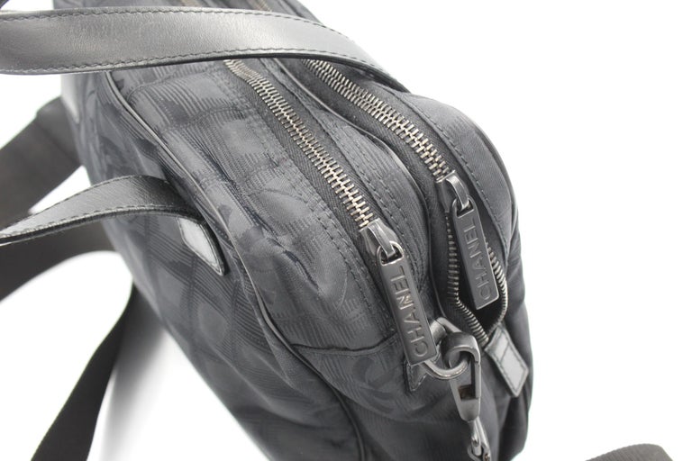 Women's or Men's Black Nylon Chanel Travel Line Bag with Brossbody strap For Sale