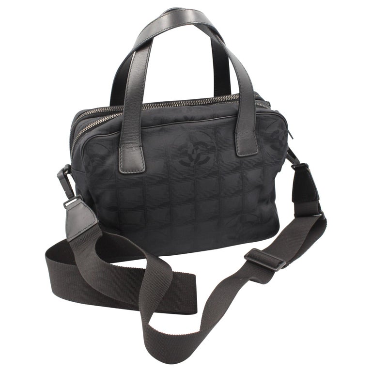 Black Nylon Chanel Travel Line Bag with Brossbody strap For Sale