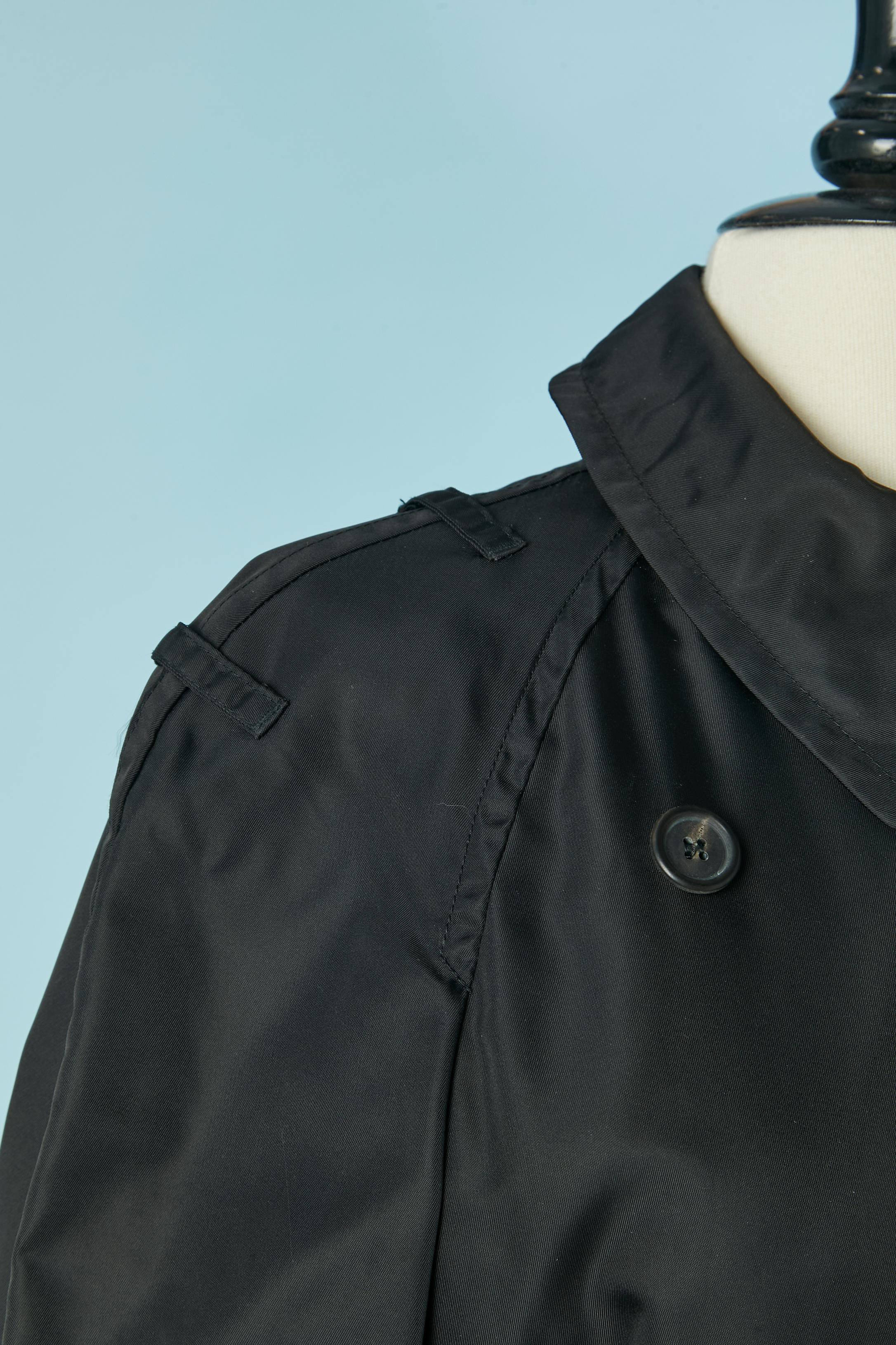 Trench noir en nylon à double boutonnage PRADA Unisexe en vente