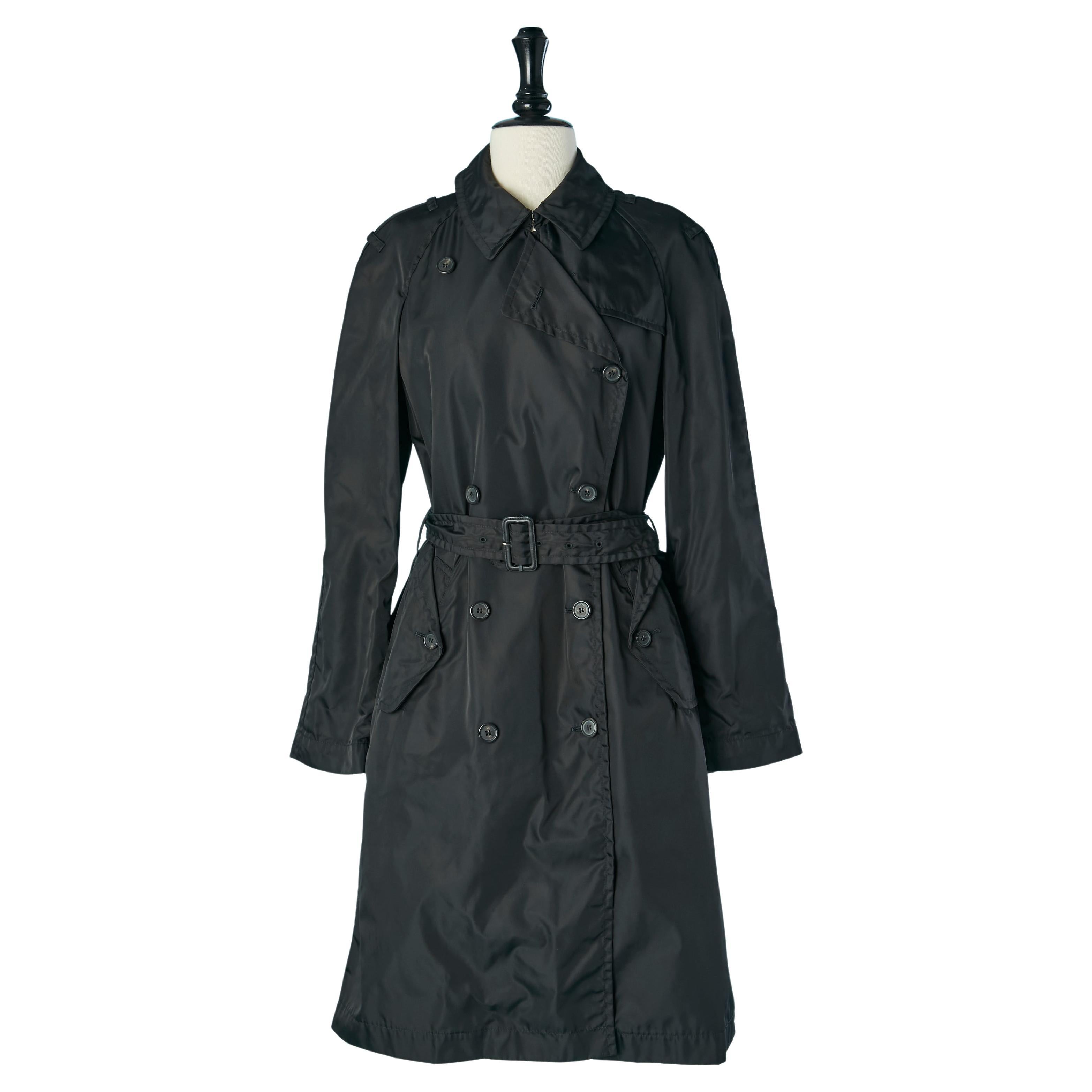 Black nylon double-breasted Trench coat PRADA