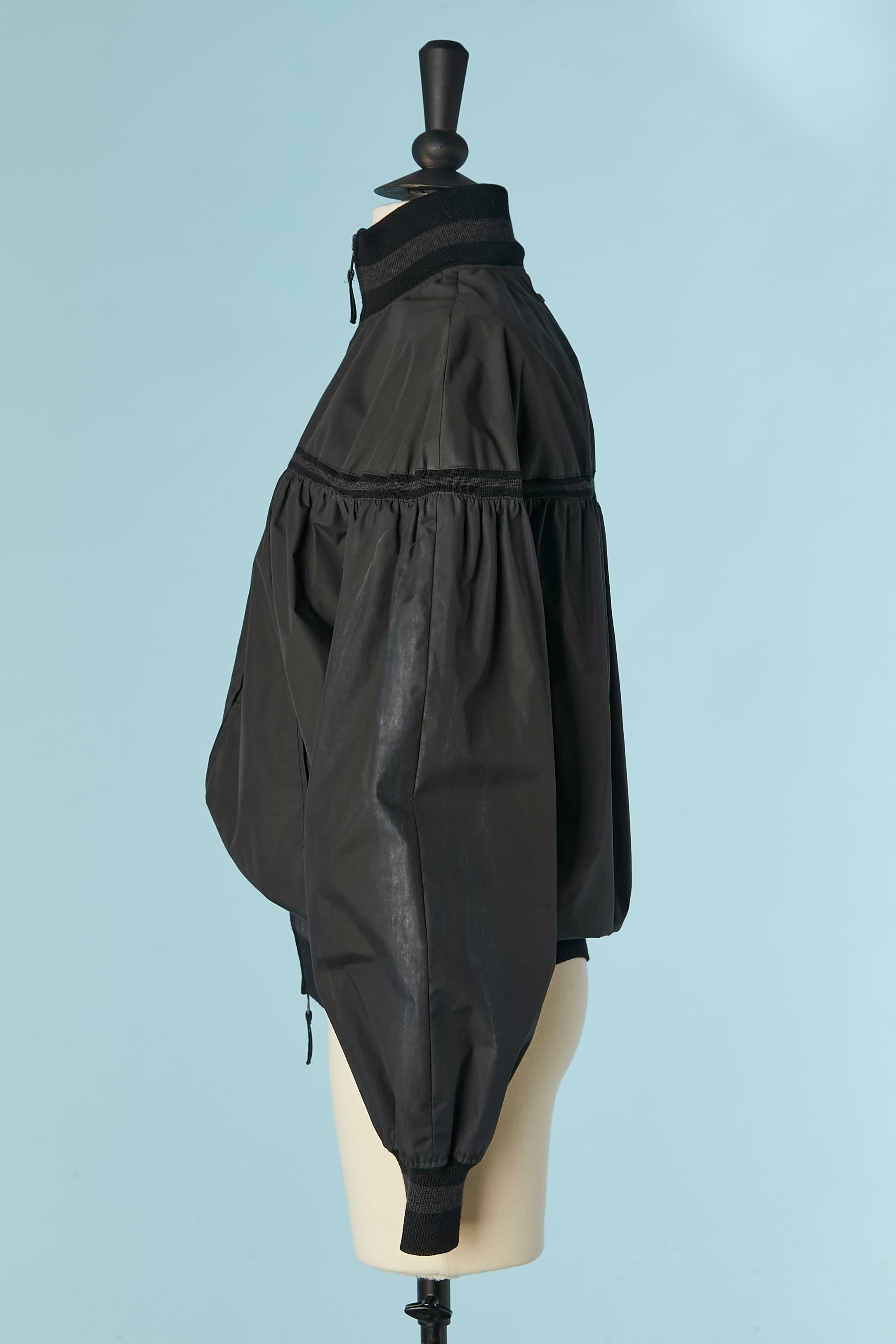Black nylon jacket with knit-ribbed collar and bottom Jean-Paul Gaultier Femme 1
