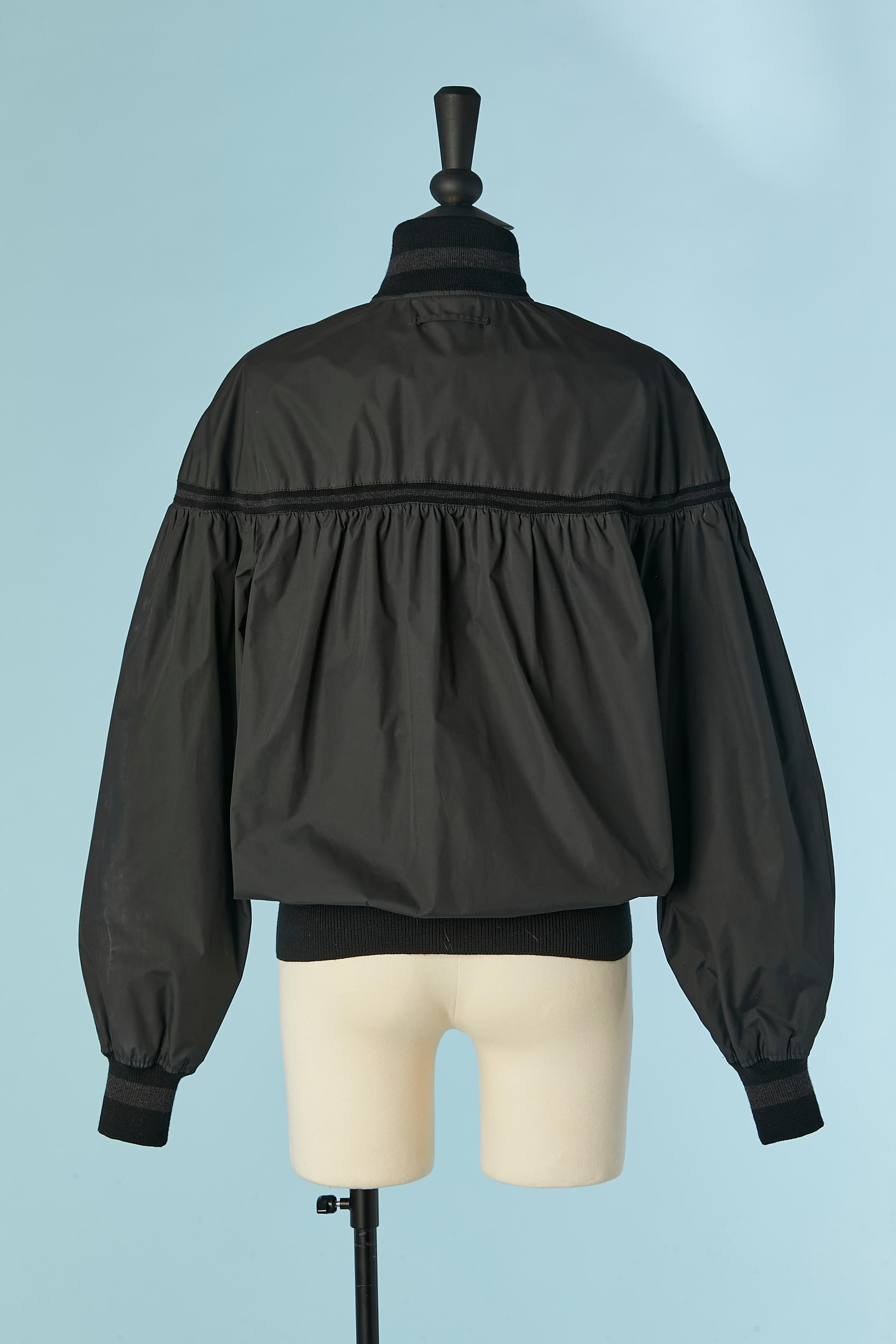 Black nylon jacket with knit-ribbed collar and bottom Jean-Paul Gaultier Femme 2