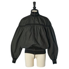 Black nylon jacket with knit-ribbed collar and bottom Jean-Paul Gaultier Femme