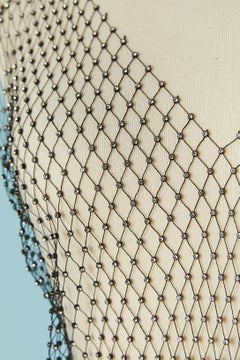 Black nylon mesh sleeveless dress with rhinestone
