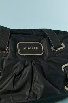 Black nylon shoulder bag with leather handle MUGLER