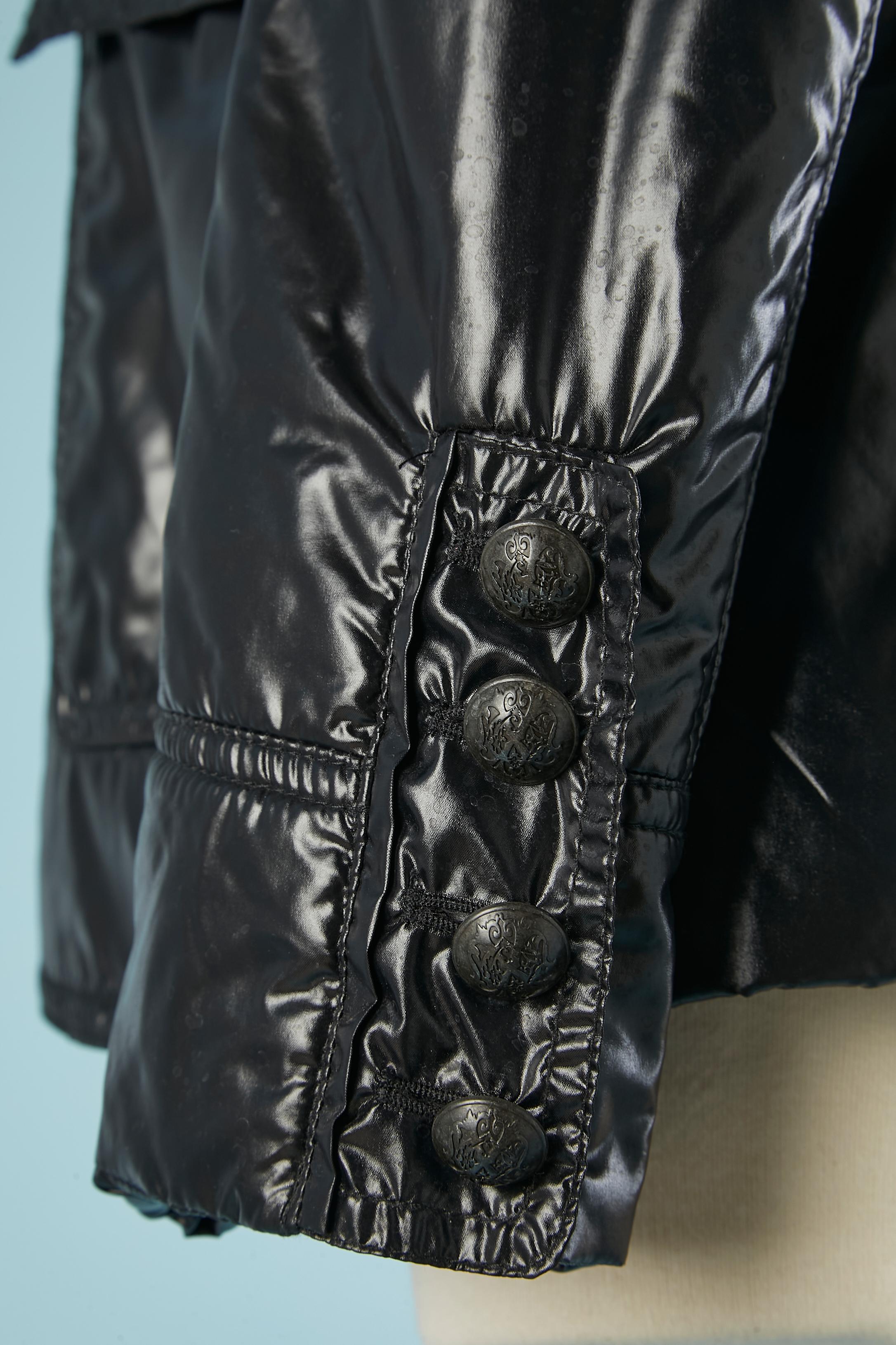 Black nylon thin padded jacket with branded buttons Christian Lacroix  For Sale 2
