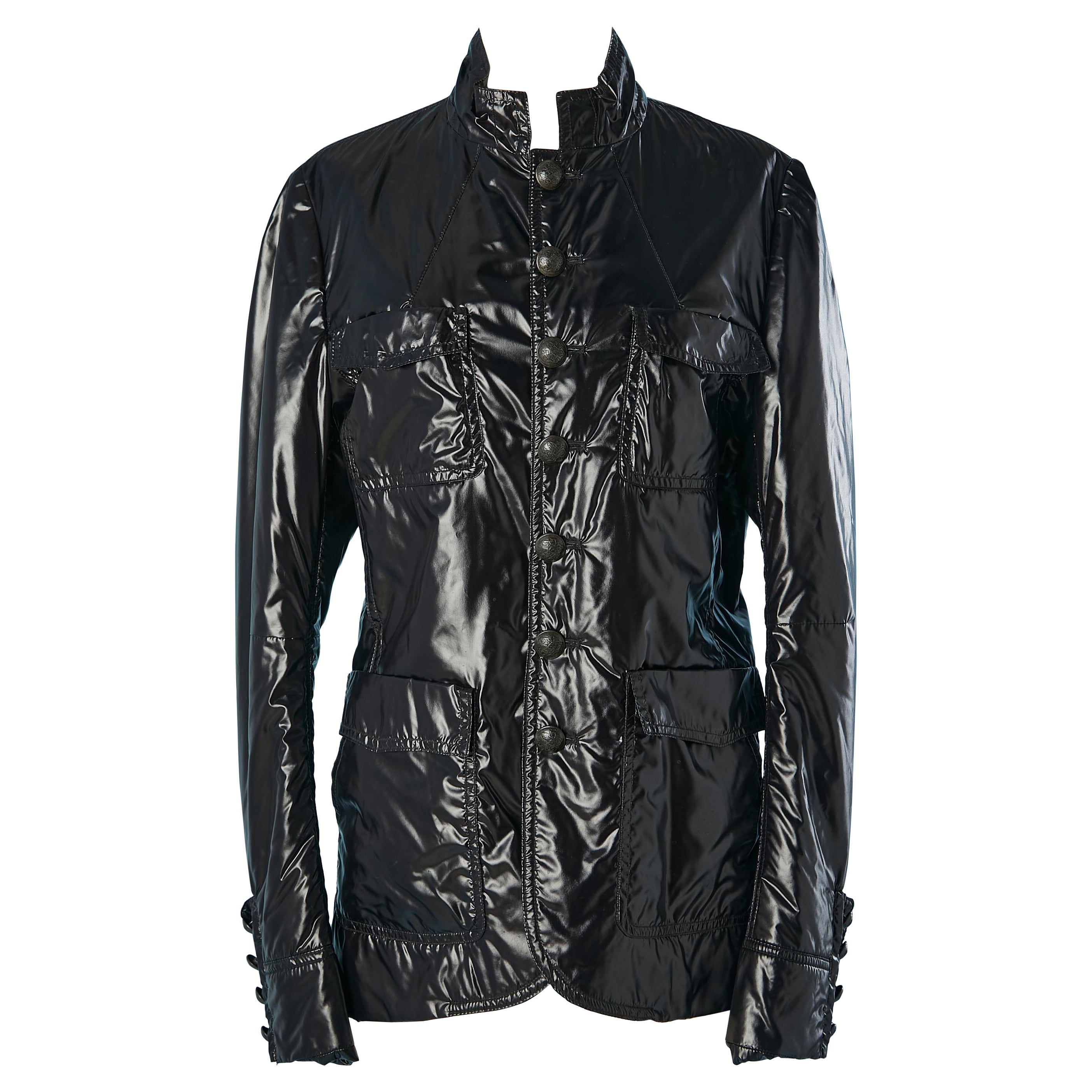 Giacca imbottita sottile in nylon nero con bottoni di marca Christian Lacroix
