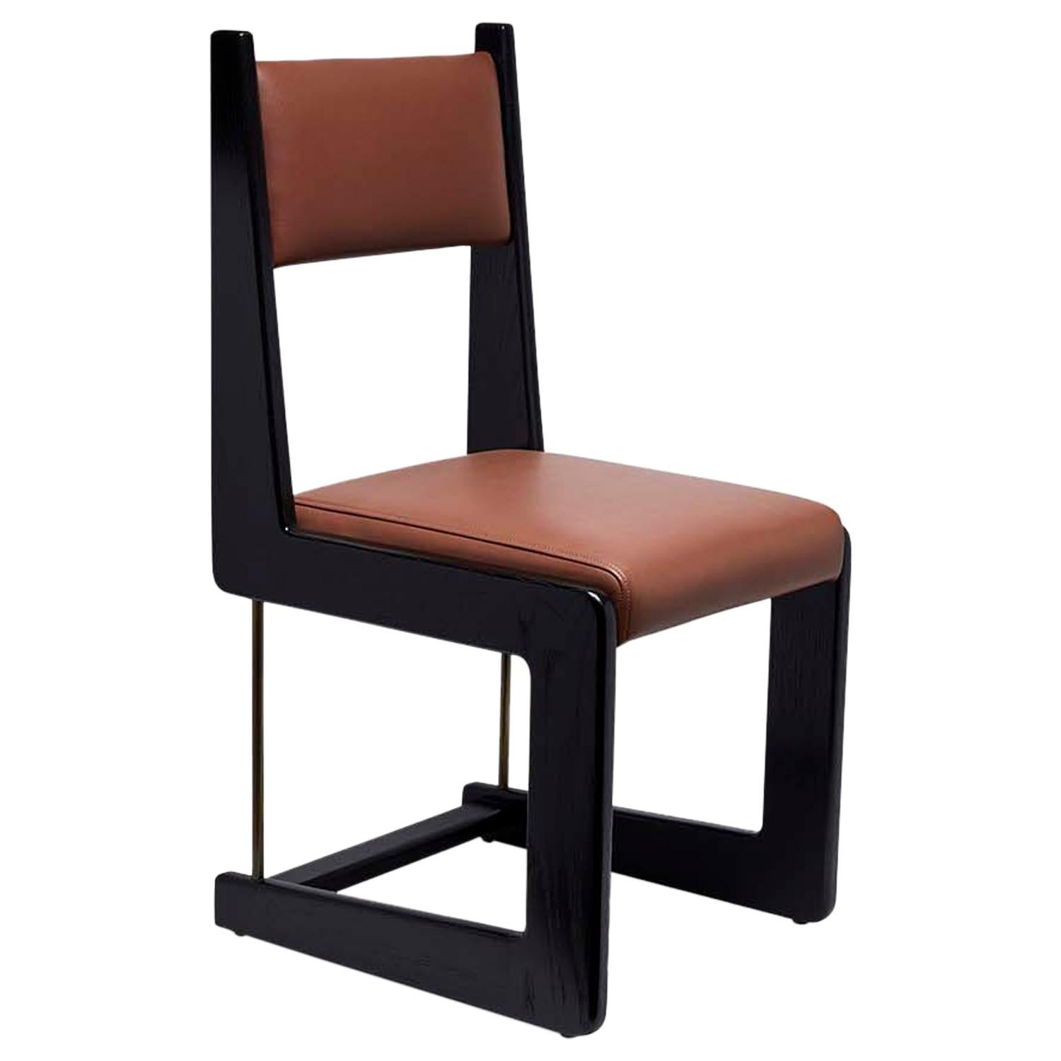 Black Oak and Leather Cruz Dining Chair by Lawson-Fenning