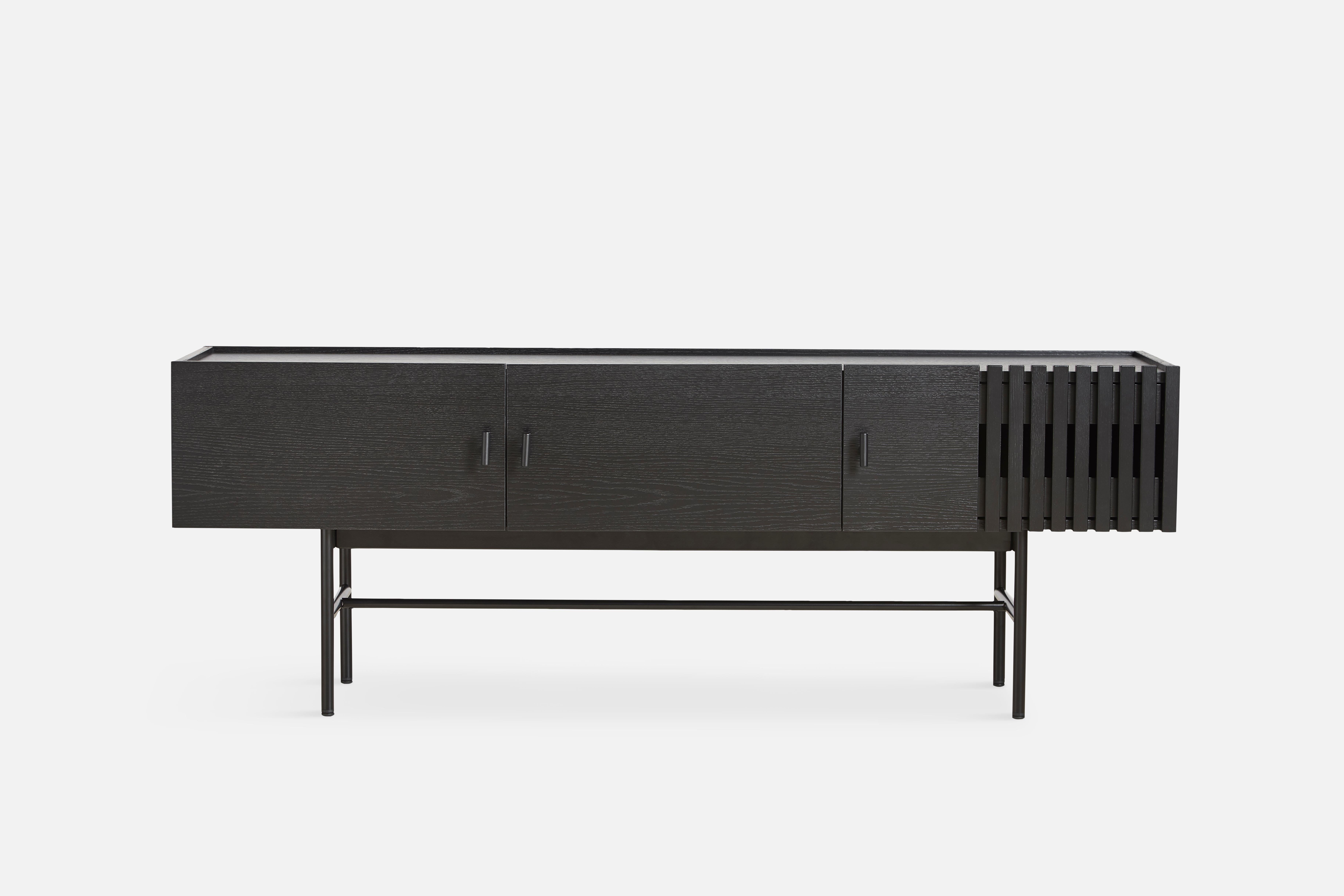 Post-Modern Black Oak Array Low Sideboard 150 Leg Frame by Says Who For Sale