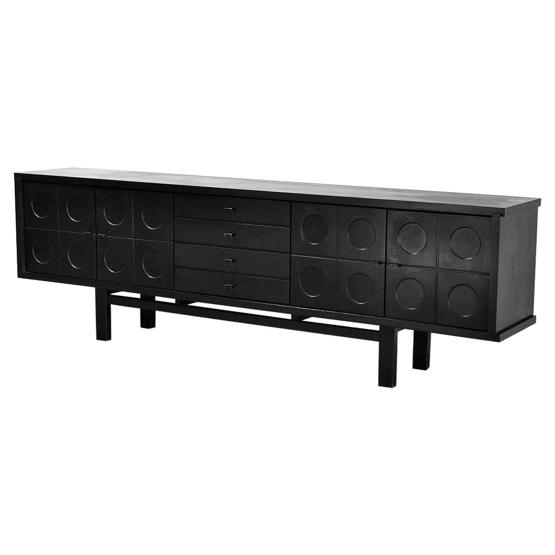 Black Oak Brutalist Sideboard, Belgium 1970
s