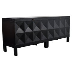 Black oak brutalist sideboard with grapgical doors for MI. Belgium Circa. 1970