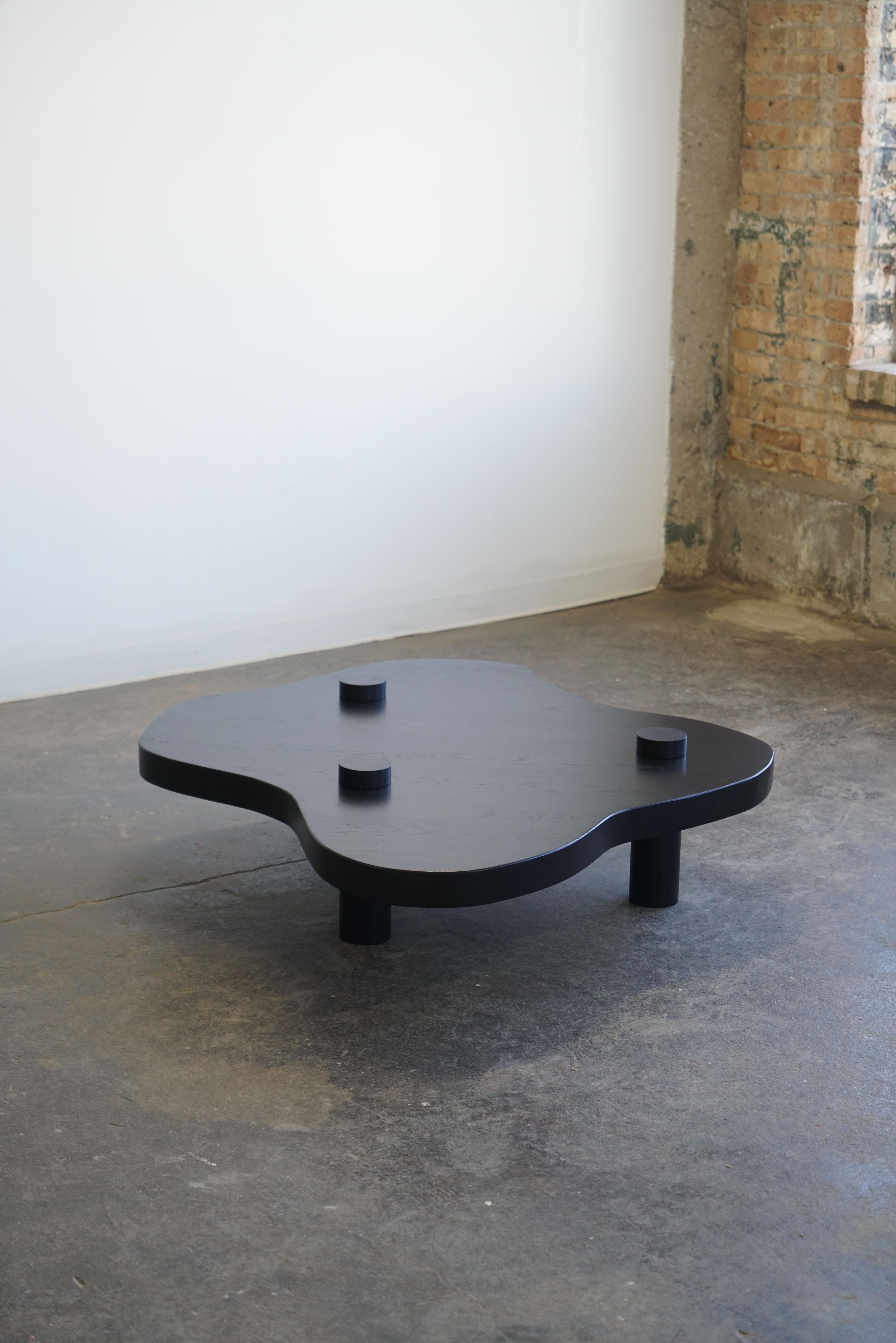 Organique Table basse moderne organique de forme libre en chêne noir, design minimaliste. en vente