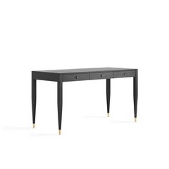 Black oak desk with three solid drawers in mid century modern style