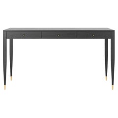 Black oak desk with three solid drawers in mid century modern style