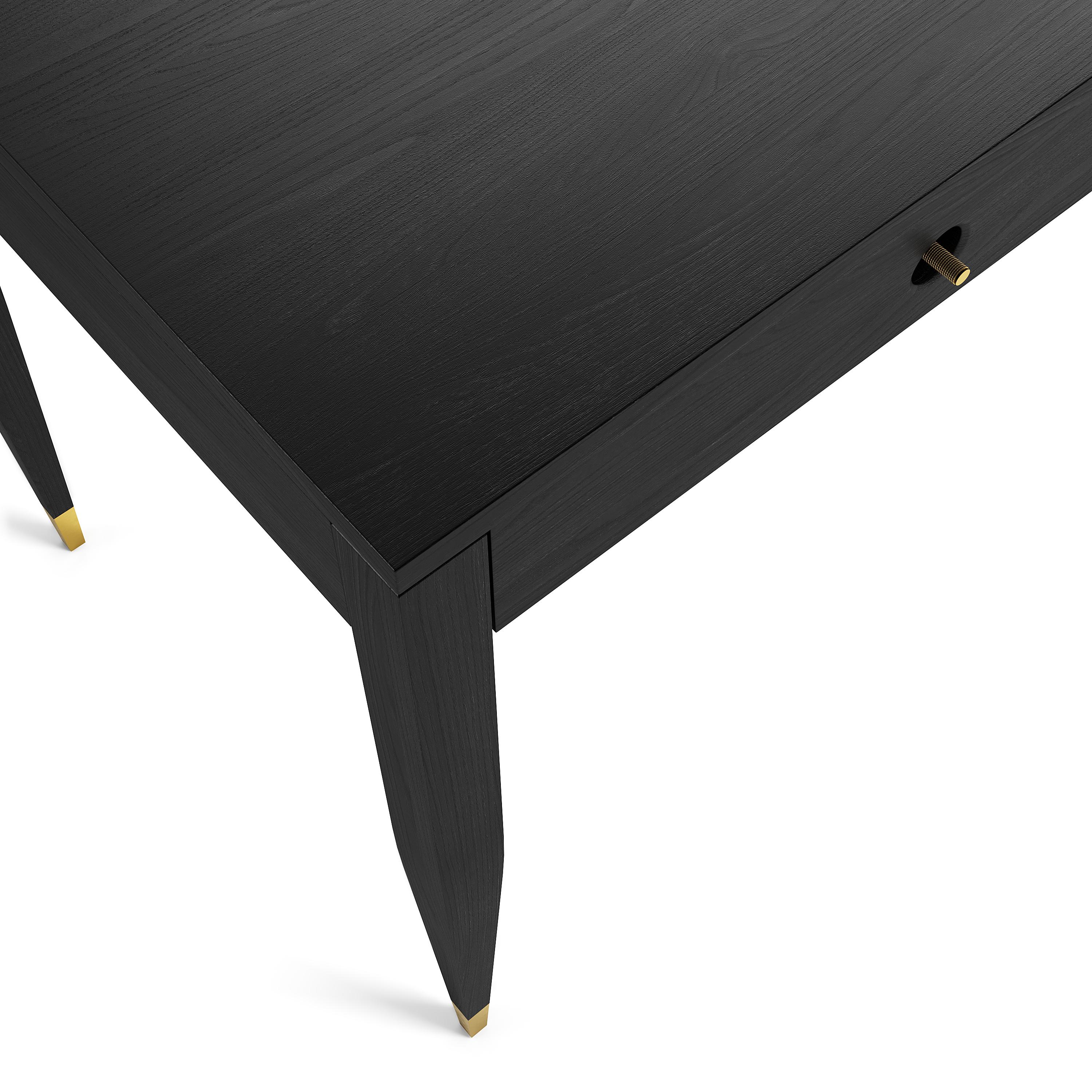 Mid-Century Modern Black oak desk with two solid drawers and shelf in mid century modern style For Sale