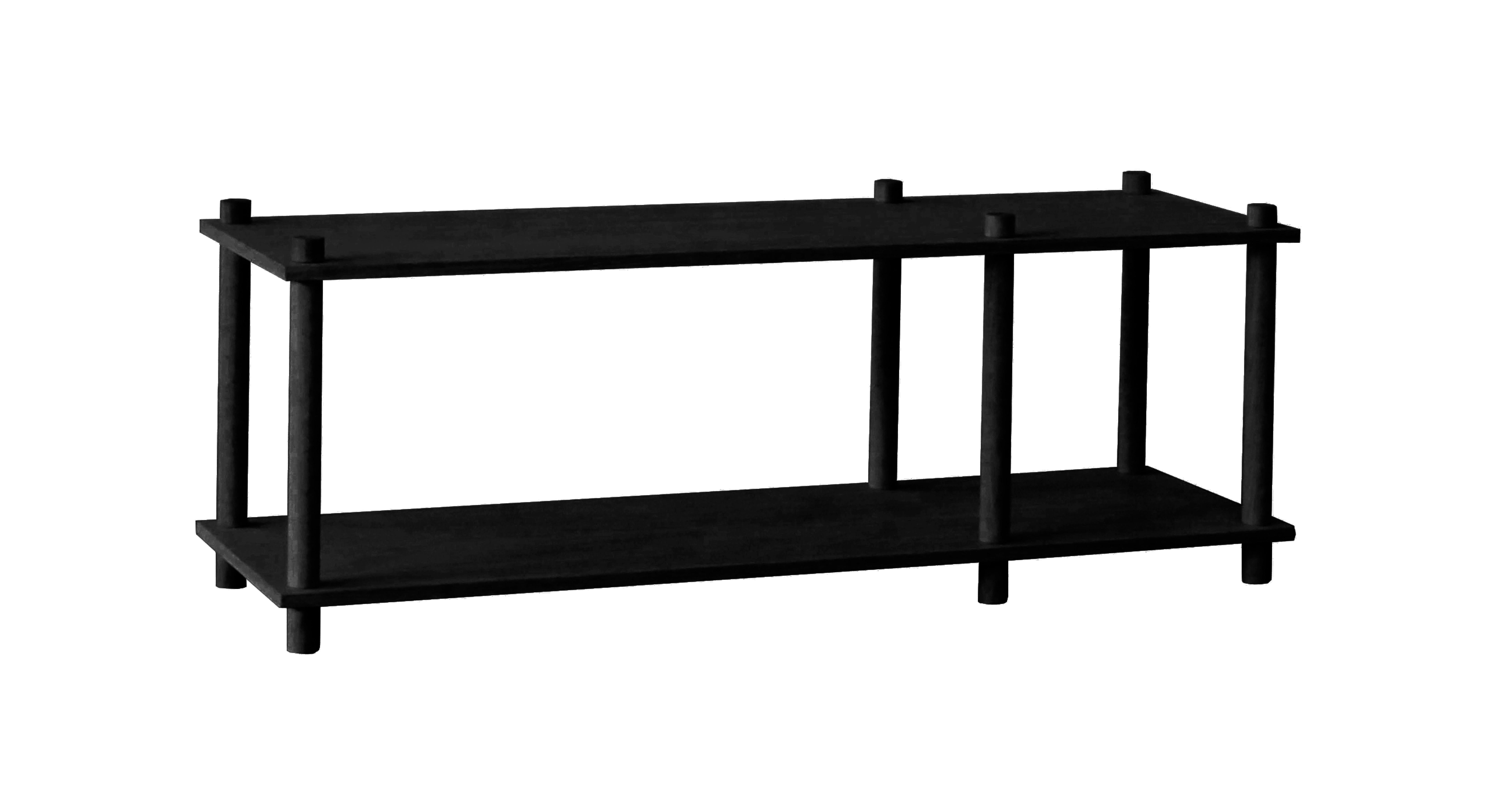 Black oak elevate shelving I by Camilla Akersveen and Christopher Konings
Materials: Metal, oak.
Dimensions: D 40 x W 120 x H 44.3 cm
Available in matt lacquered oak or black oak. Different shelving sistems available.

Camilla Akersveen and