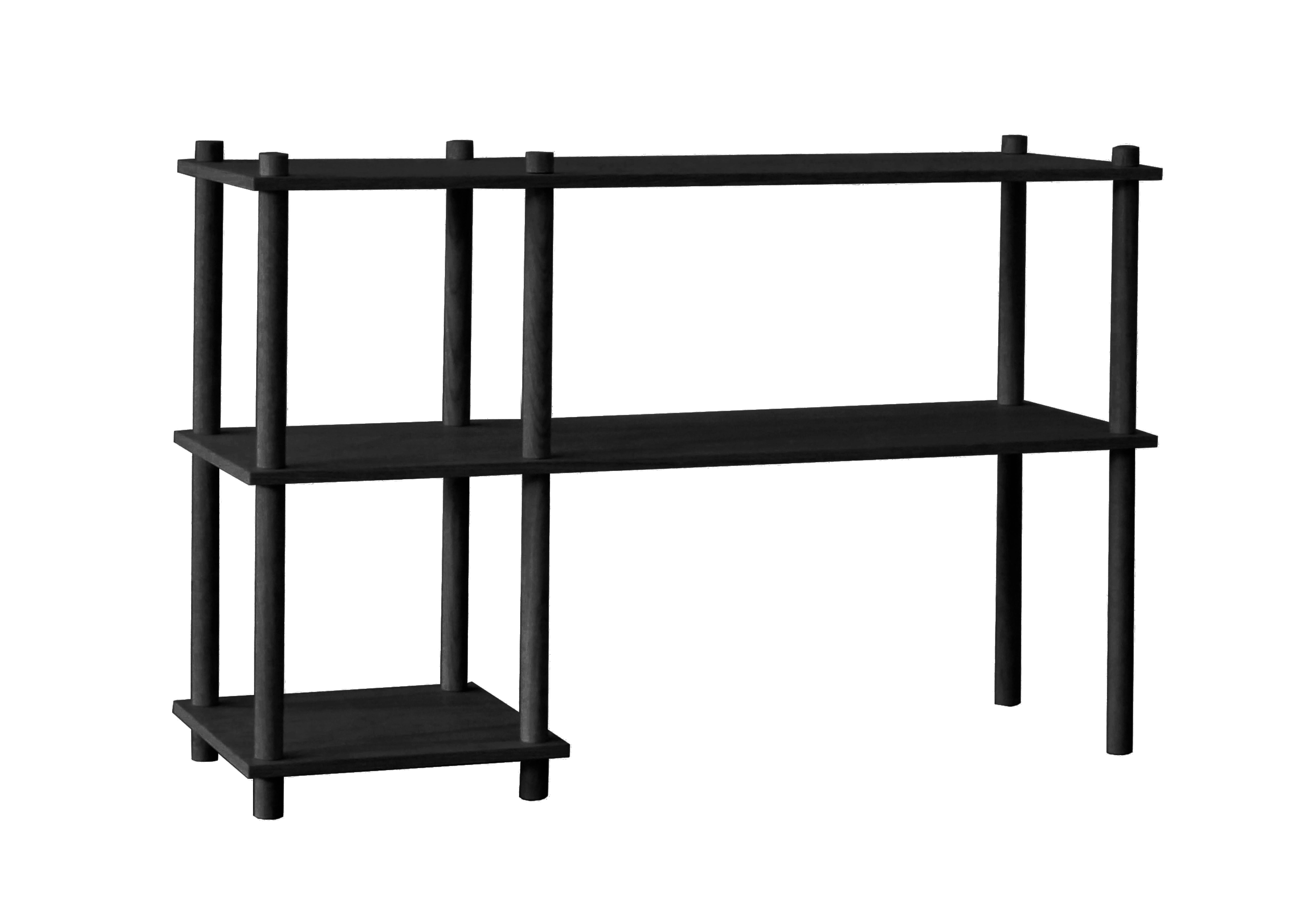 Black oak elevate shelving II by Camilla Akersveen and Christopher Konings
Materials: metal, oak.
Dimensions: D 40 x W 120 x H 78.7 cm
Available in matt lacquered oak or black oak. Different shelving systems available.

Camilla Akersveen and