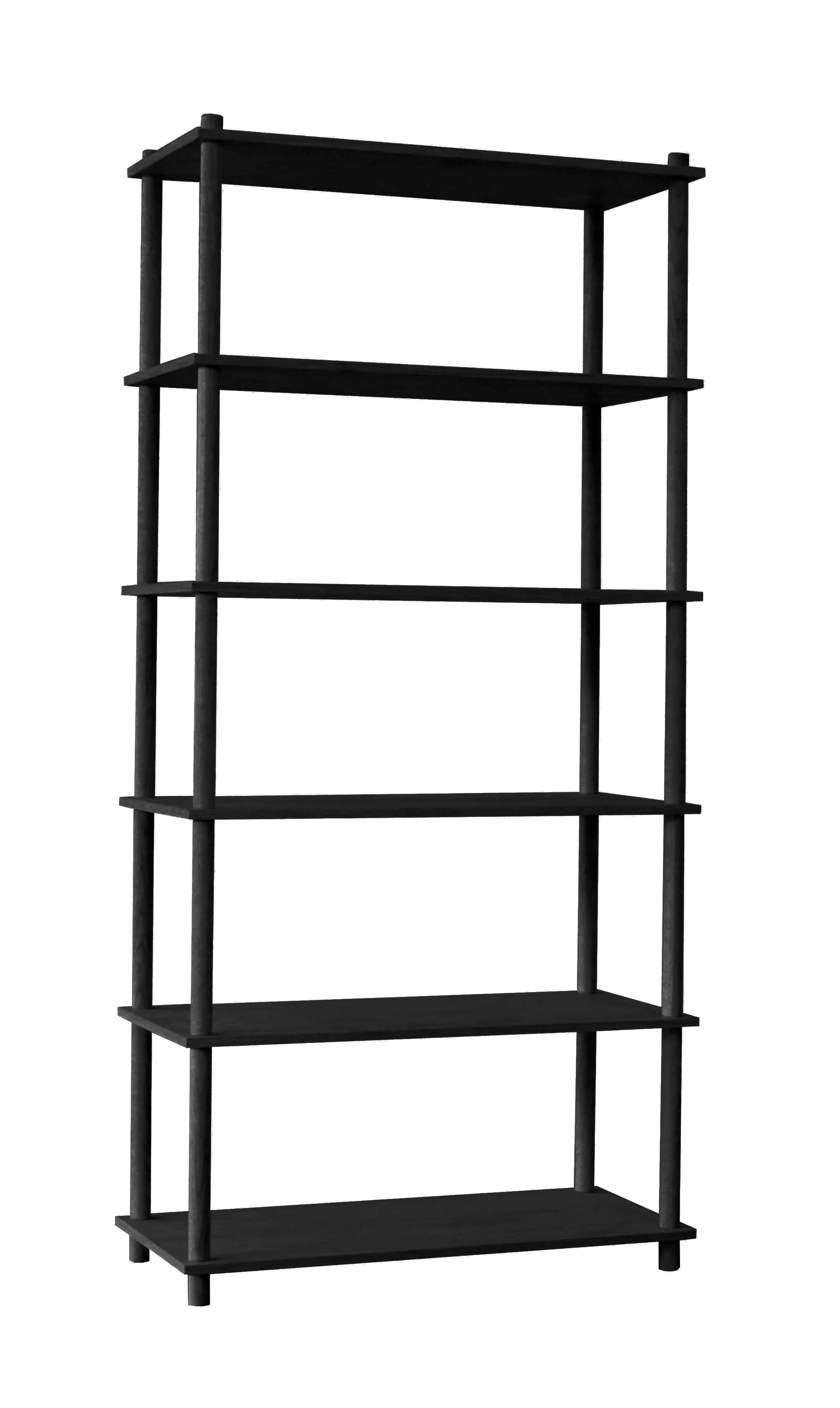 Black Oak Elevate shelving V by Camilla Akersveen and Christopher Konings.
Materials: Metal, oak.
Dimensions: D 40 x W 86.8 x H 182.6 cm.
Available in matt lacquered oak or black oak. Different shelving sistems available.

Camilla Akersveen and