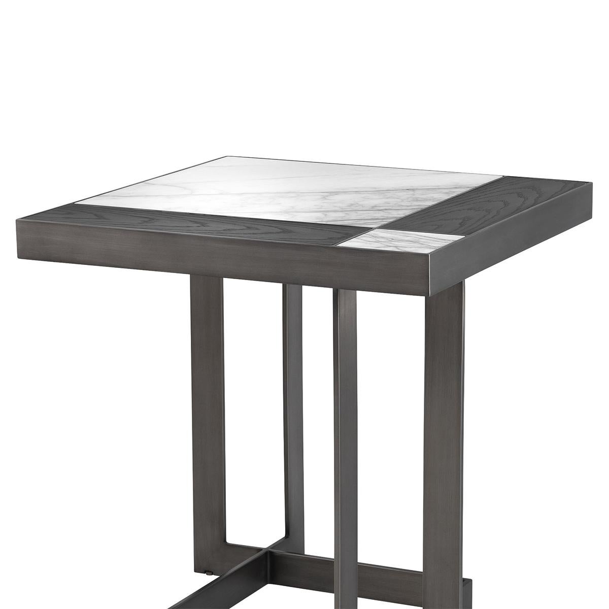 Blackened Black Oak Marble Side Table For Sale