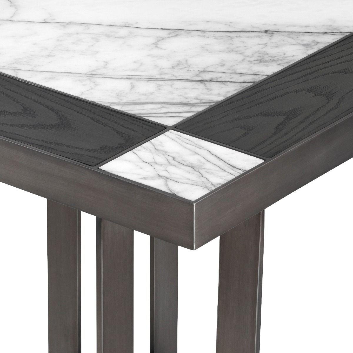 Contemporary Black Oak Marble Side Table For Sale