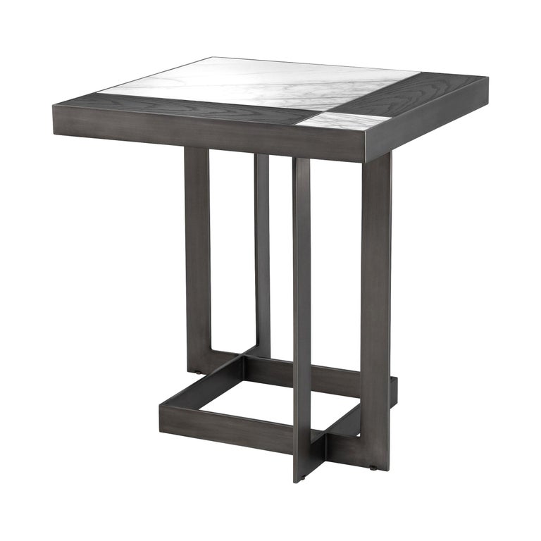 Black Oak Marble Side Table For Sale at 1stDibs