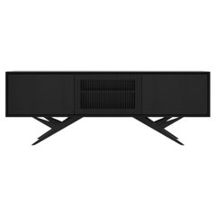 Credenza in Oak nero con anta a doghe e base organica - Mid-Century Modern