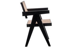 Black Oak Stained Frame Chair with Woven Cane Seat + Back with Cushion, Cassina